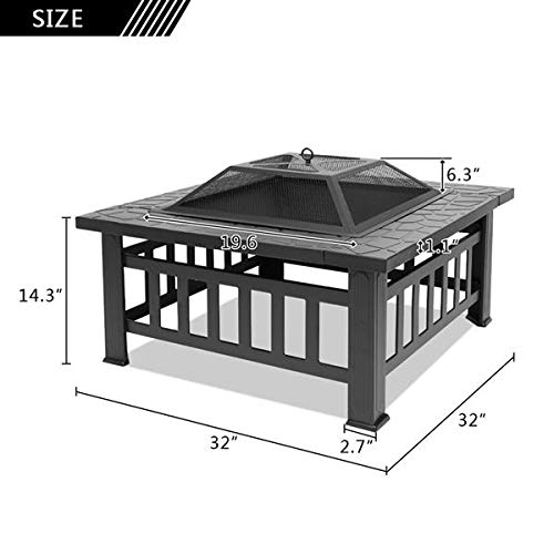 32in Wood Fire Pit with Mesh Lid and Fire Poker U177
