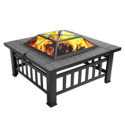 32in Wood Fire Pit with Mesh Lid and Fire Poker U177