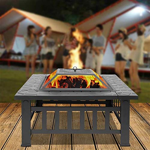 32in Wood Fire Pit with Mesh Lid and Fire Poker U177