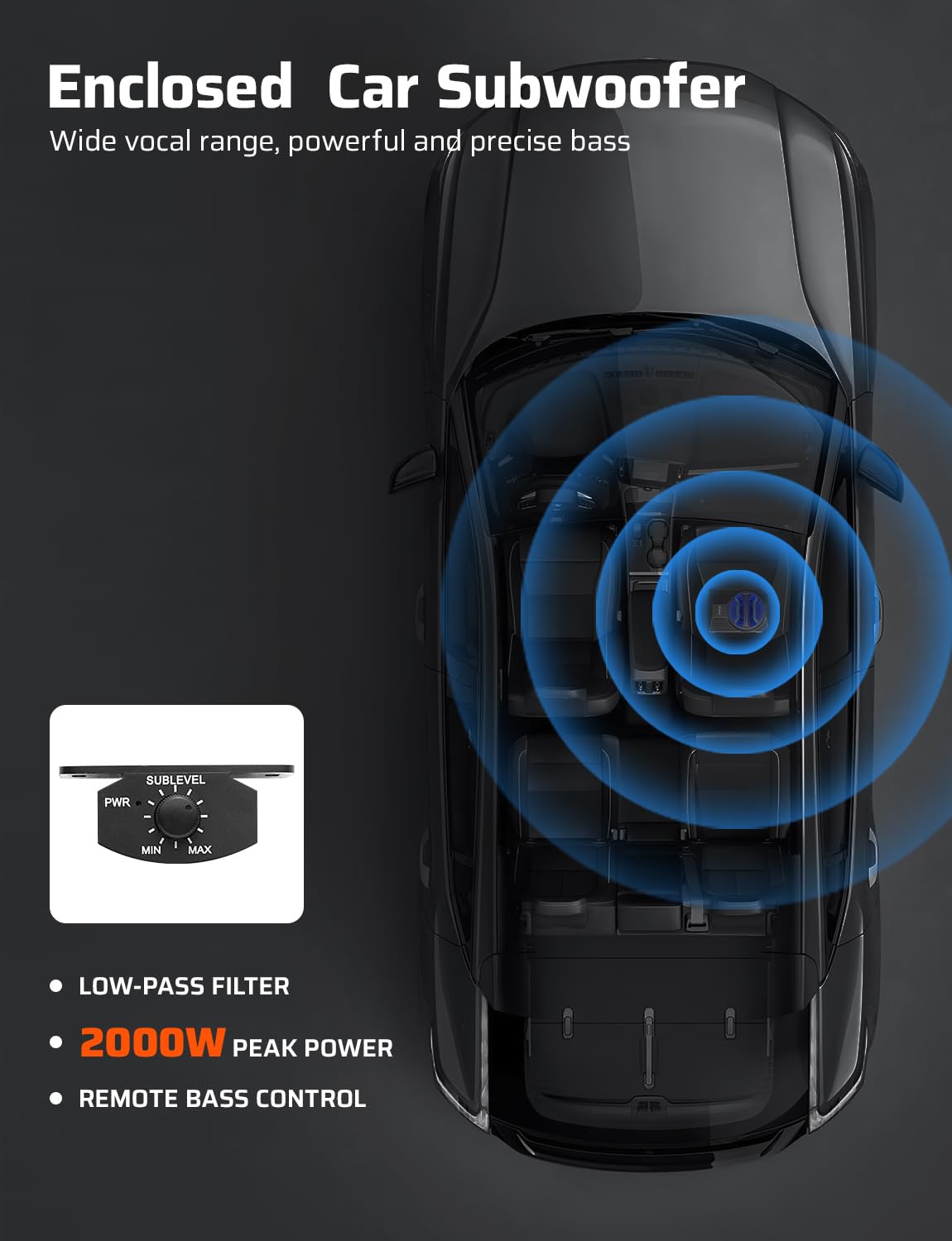 10" 2000W Underseat Car Subwoofer with RGB Lights Z489