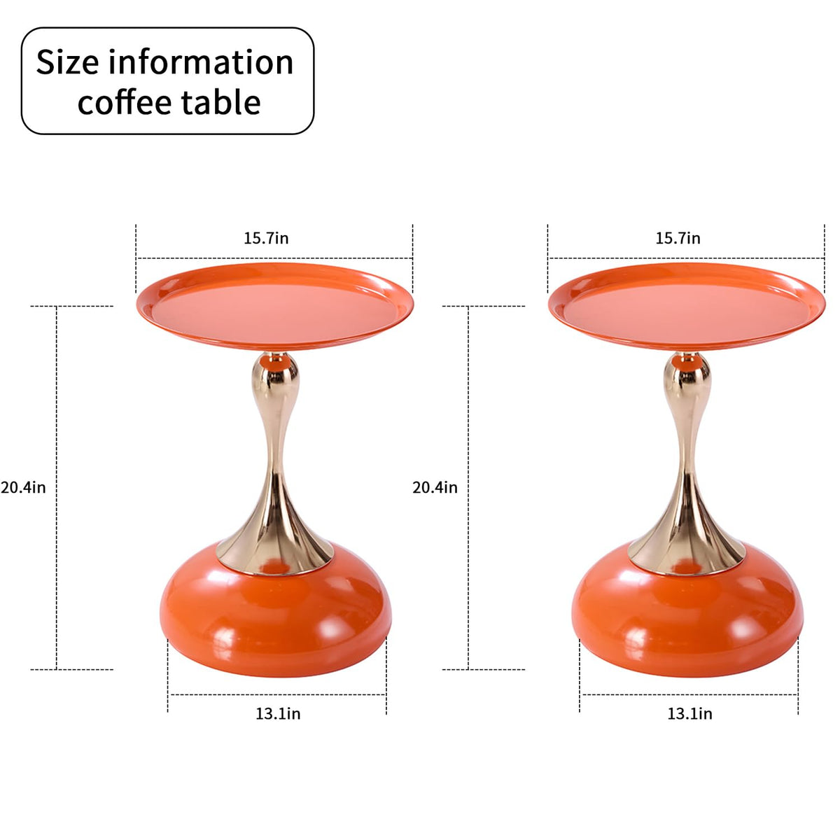 2-Pack Hourglass Side Table Orange Glossy Accent Table M400985