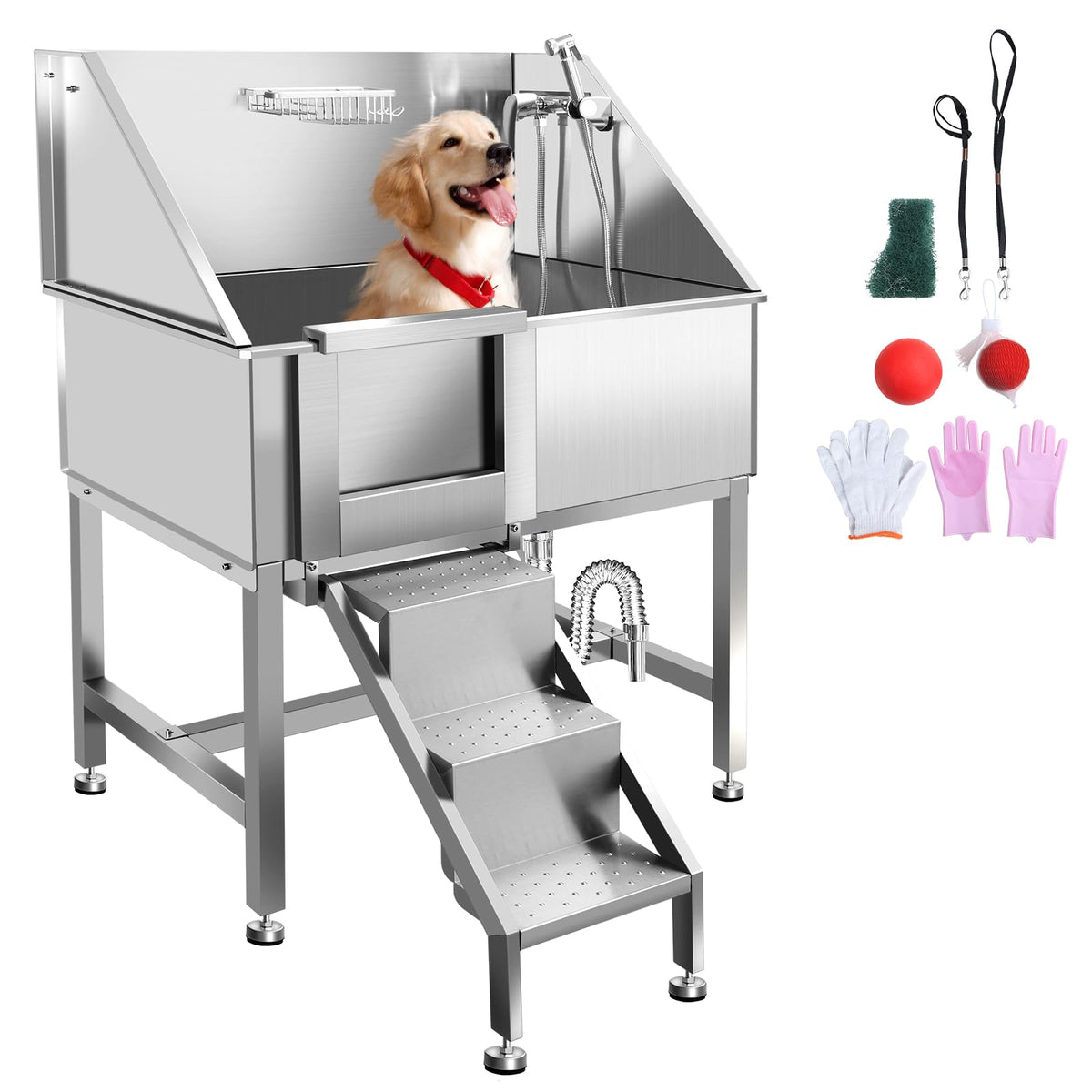 38" Stainless Steel Dog Grooming Tub with Sliding Door G13264