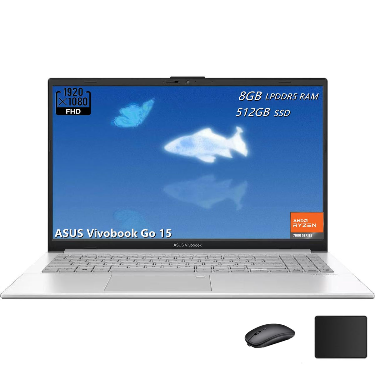 15.6" FHD Laptop, AMD Ryzen 5, 8GB RAM, 512GB SSD, Windows 11, Cool Silver E1332