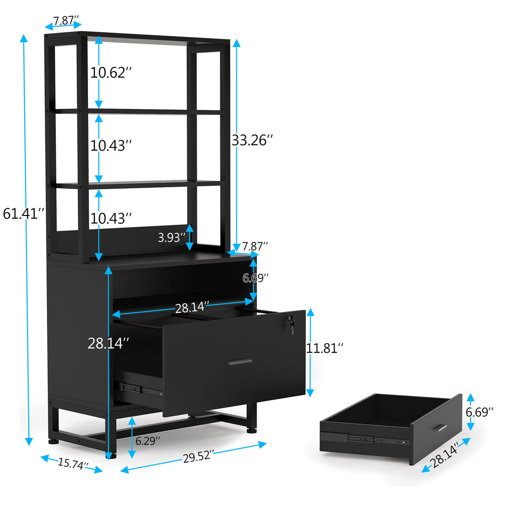 2 Drawer Vertical File Cabinet with Lock & Bookshelf Black X734250