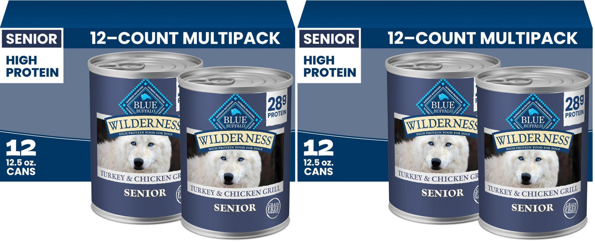 High Protein Wet Food for Senior Dogs, Turkey & Chicken, 12.5-oz Cans, Pack of 24 H1634