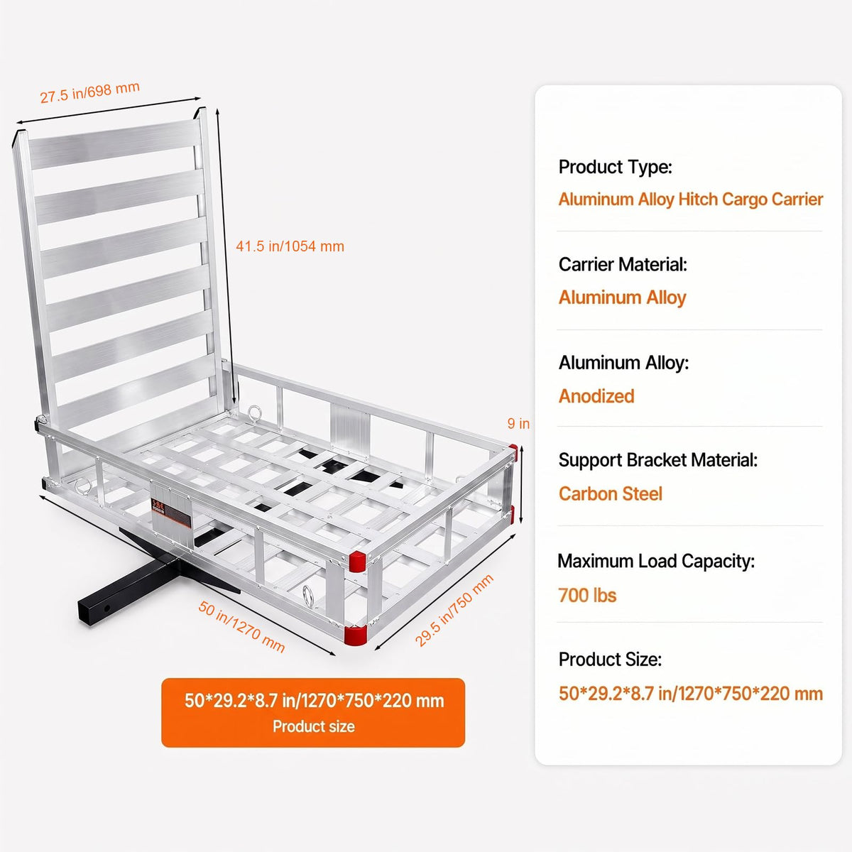 700 lbs Hitch Cargo Carrier with Folding Ramp E516
