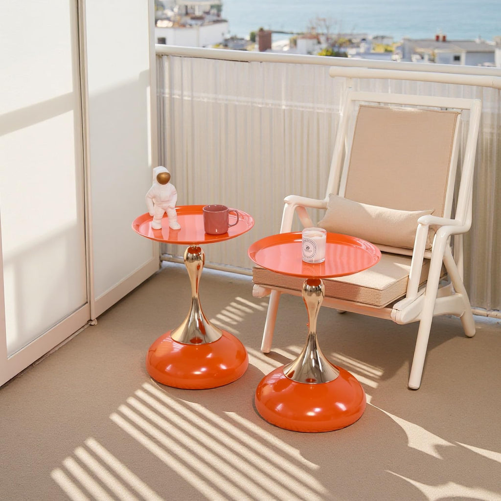2-Pack Hourglass Side Table Orange Glossy Accent Table M400985