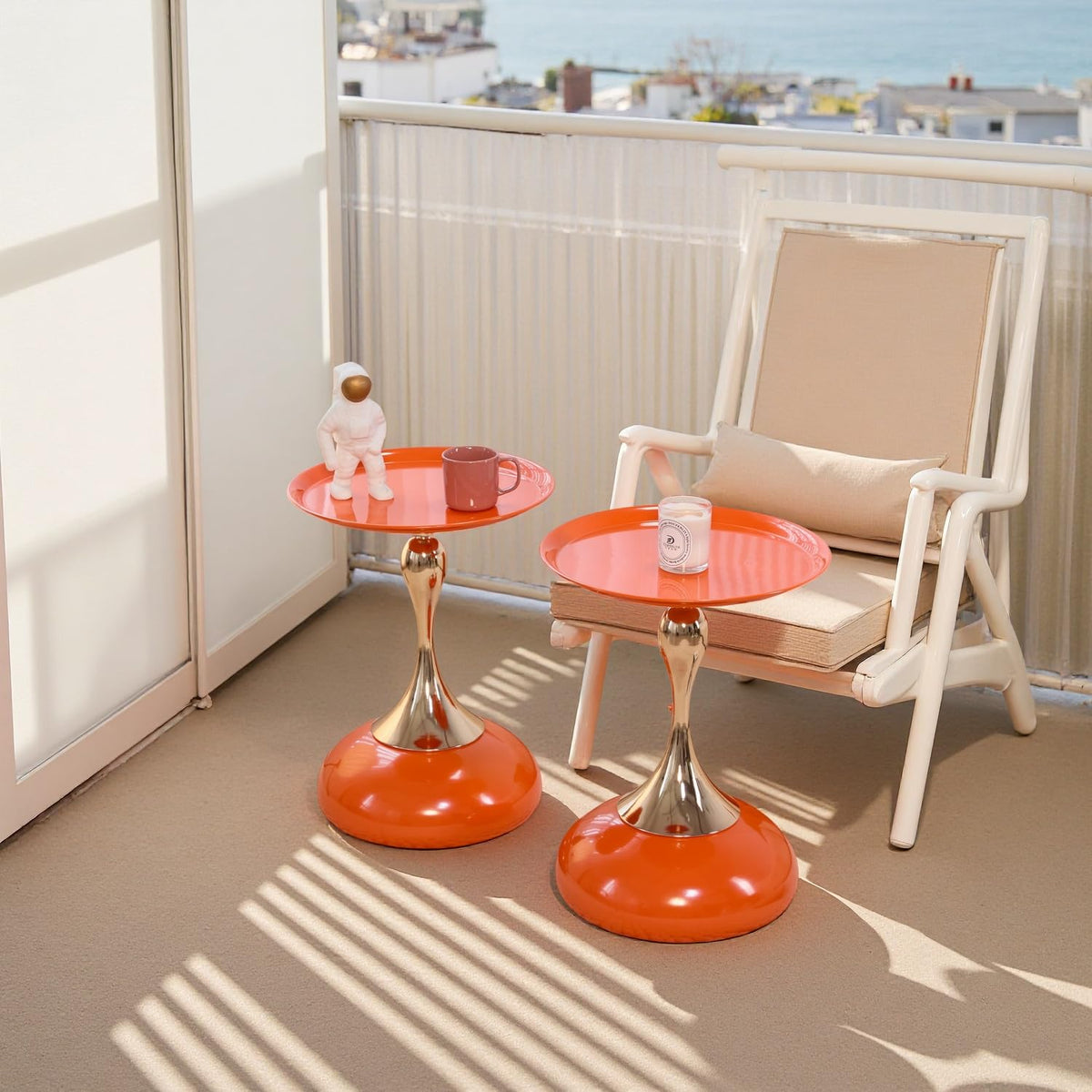 2-Pack Hourglass Side Table Orange Glossy Accent Table M400985