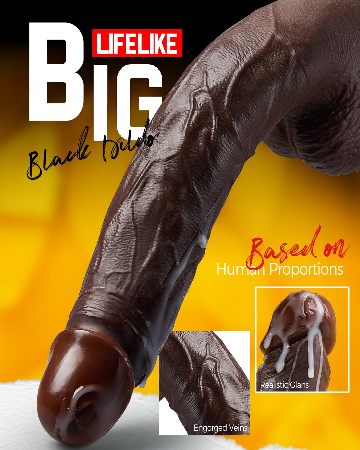 12 Inch Black Realistic Dildo with Suction Cup T705527