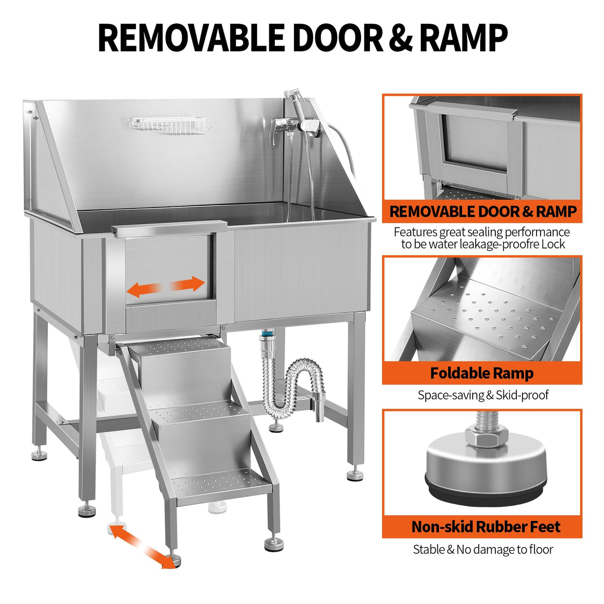 38" Stainless Steel Dog Grooming Tub with Sliding Door G13264