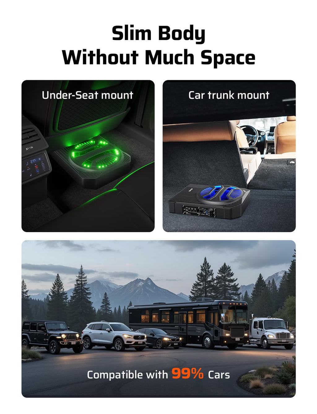 10" 2000W Underseat Car Subwoofer with RGB Lights Z489