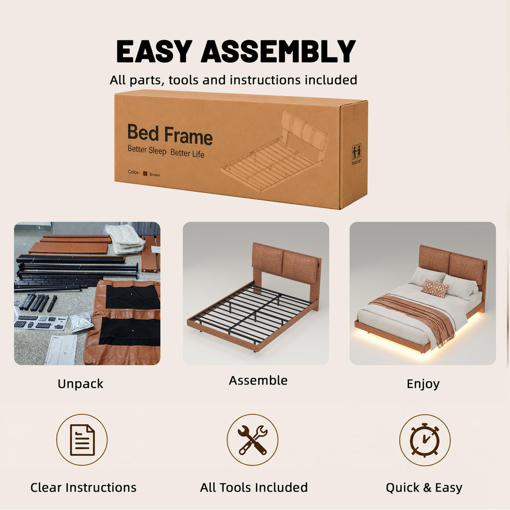 Queen Floating Bed Frame with LED Lights R3823