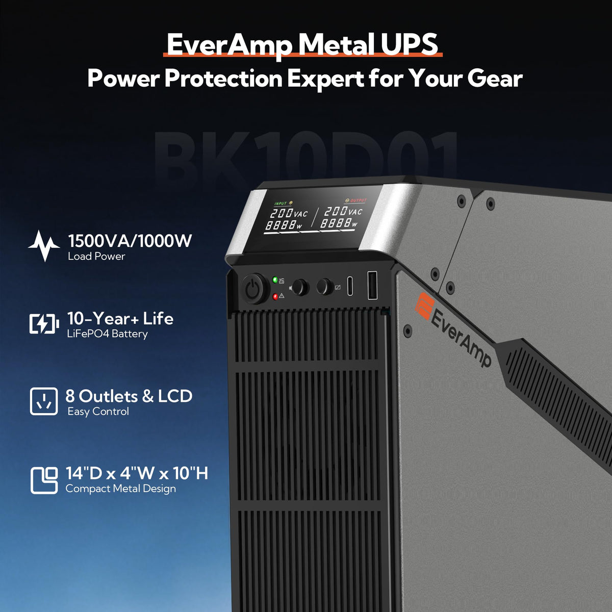 1500VA/1000W LiFePO4 UPS Battery Backup & Surge Protector M50957