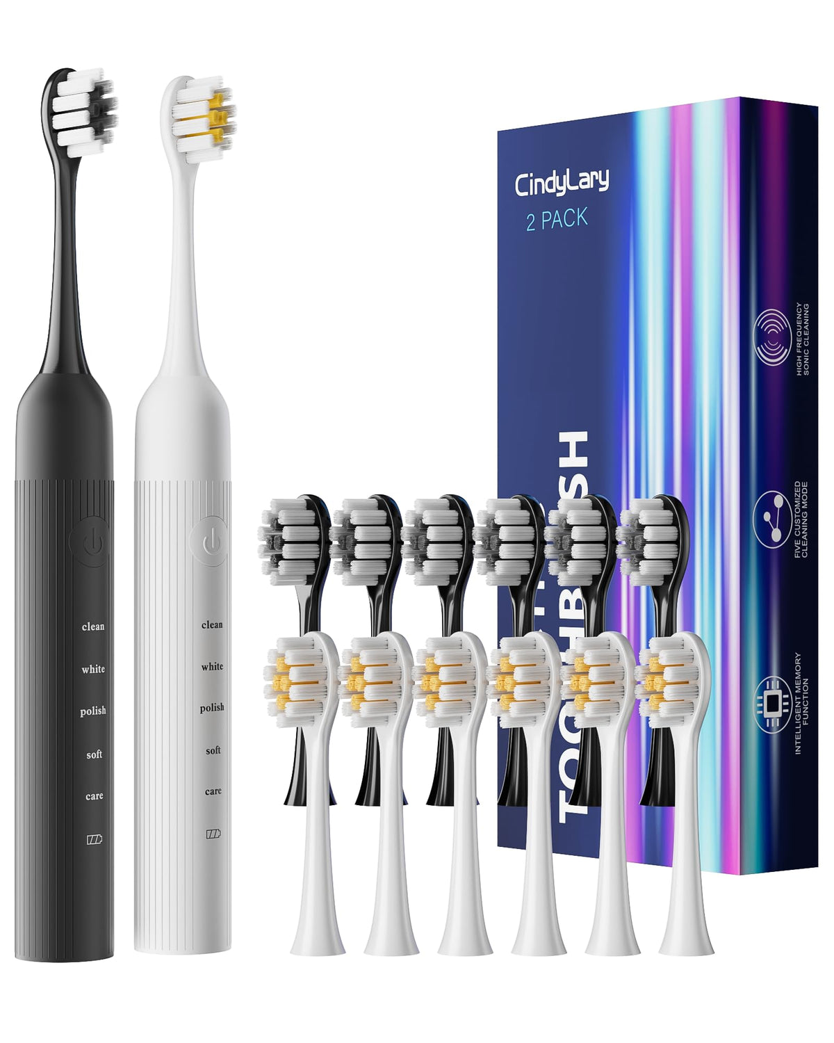 2 Pack Rechargeable Electric Toothbrush with 12 Brush Heads P3229