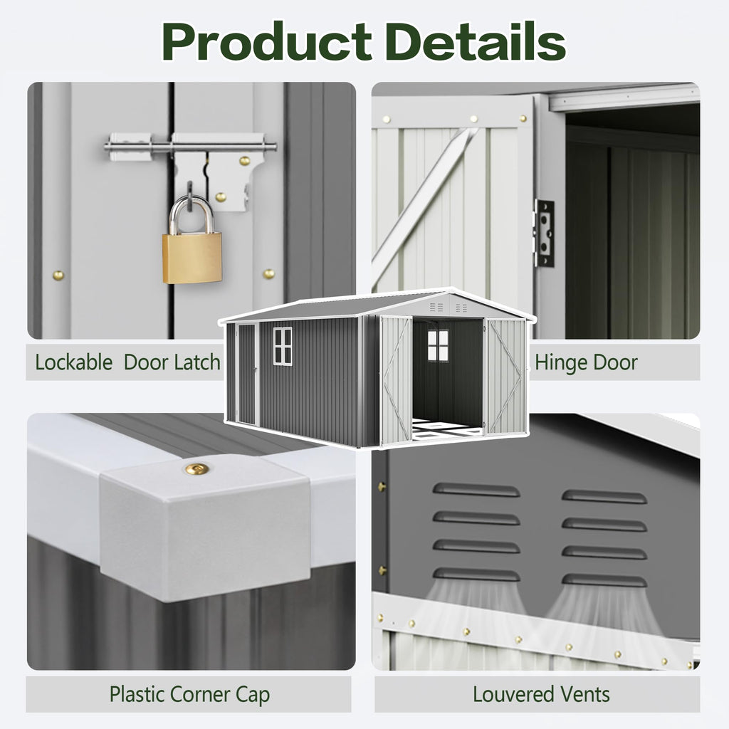 10x14 FT Metal Outdoor Storage Shed with Floor and 2 Windows G143