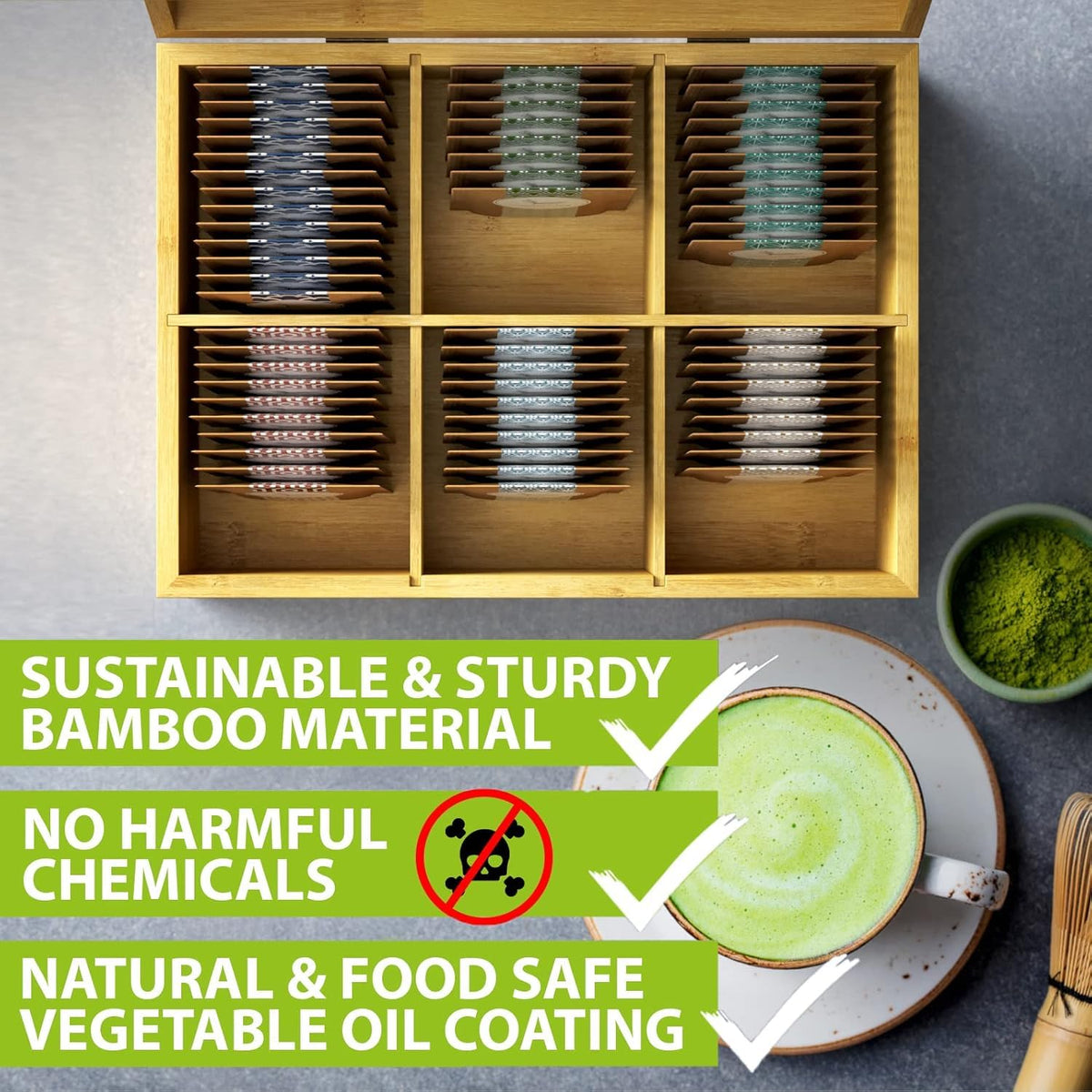 Bamboo Wood Tea Organizer Box 6-Slot S451