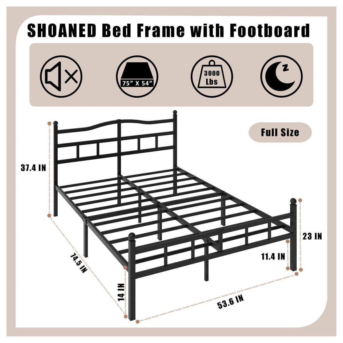 14 Inch Metal Bed Frame Full Size with Headboard Footboard P141038