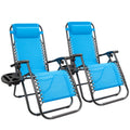 Blue Set of 2 Adjustable Folding Lounge Chair with Pillows and Cup Holders I44585