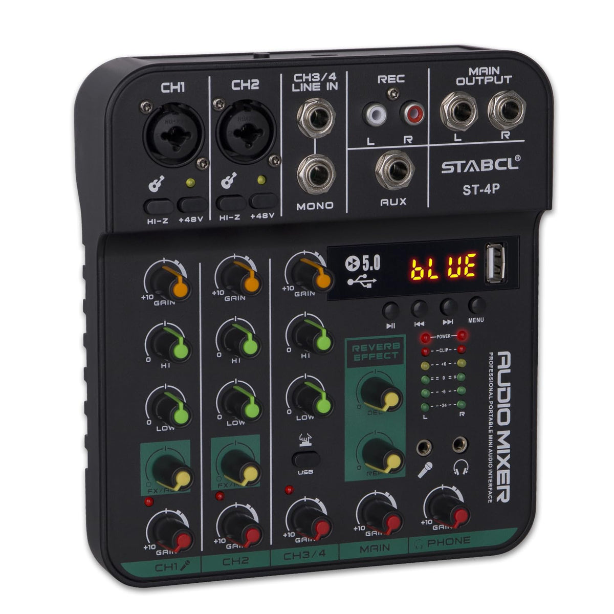 4 Channel Audio Mixer with USB BT 48V Phantom Power G6705