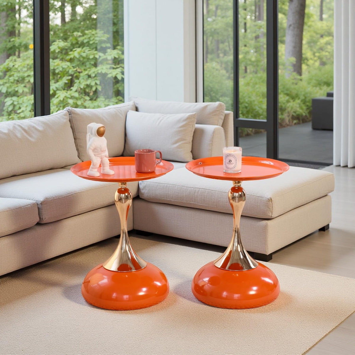 2-Pack Hourglass Side Table Orange Glossy Accent Table M400985