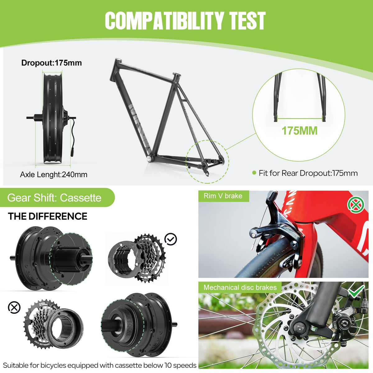 1000W Rear Hub Motor Fat Tire Ebike Conversion Kit X1457