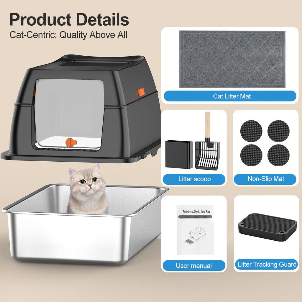 Extra Large Stainless Steel Litter Box with Lid U6956
