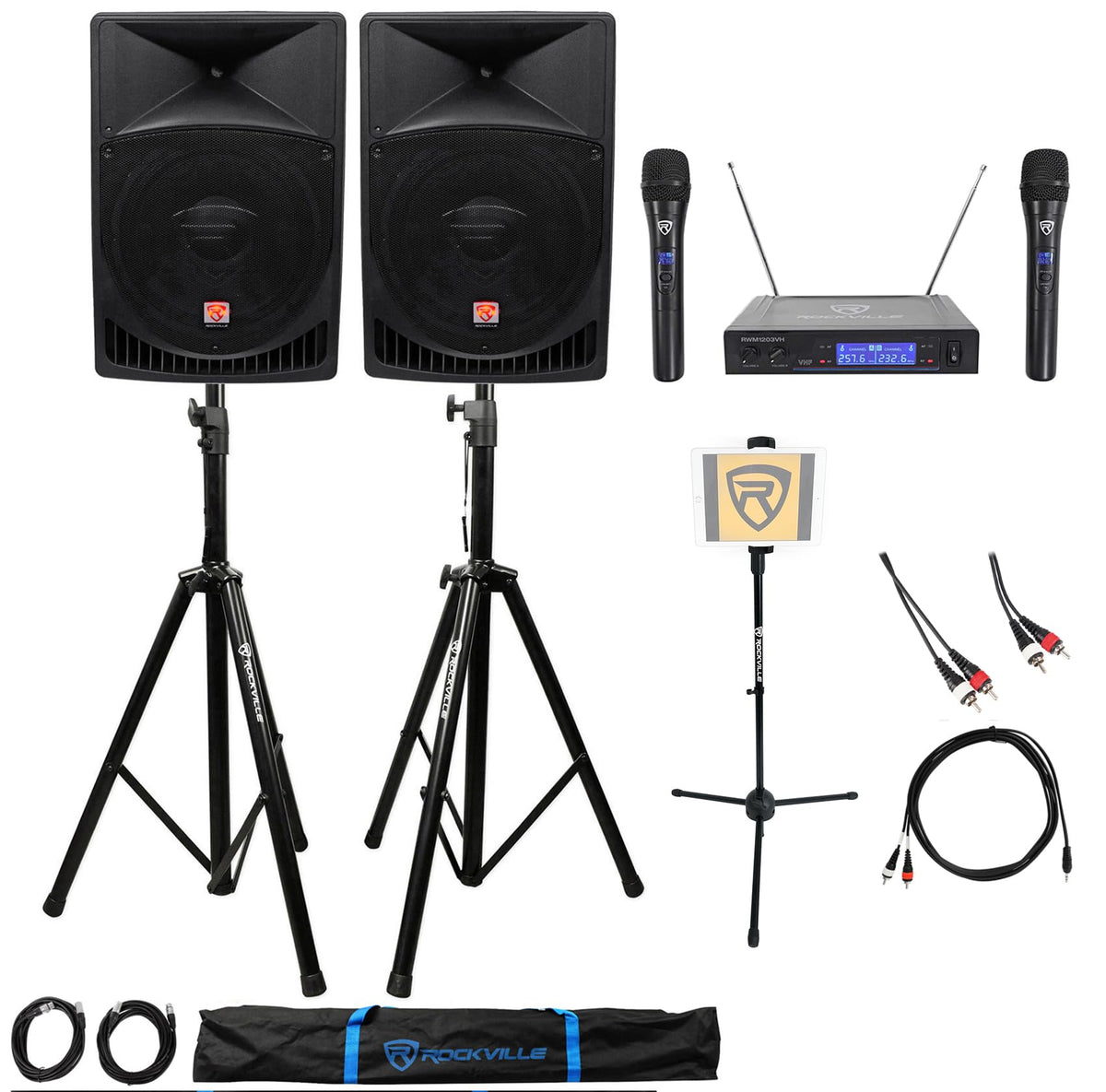 15" 1000W PA Speaker 2-Pack with Mics E21656