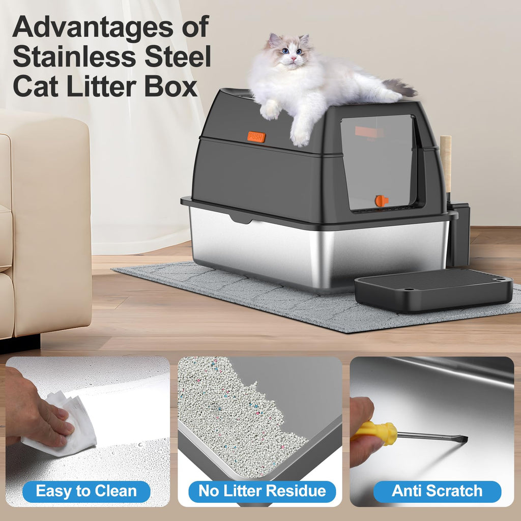 Extra Large Stainless Steel Litter Box with Lid U6956