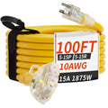 100 FT 10 Gauge Outdoor Extension Cord with Multiple Outlets Yellow E366