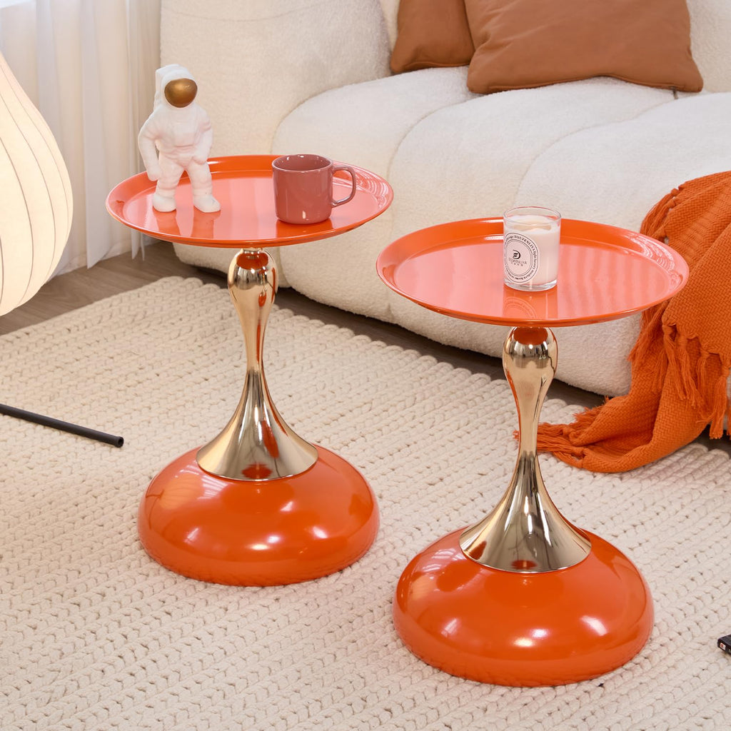 2-Pack Hourglass Side Table Orange Glossy Accent Table M400985