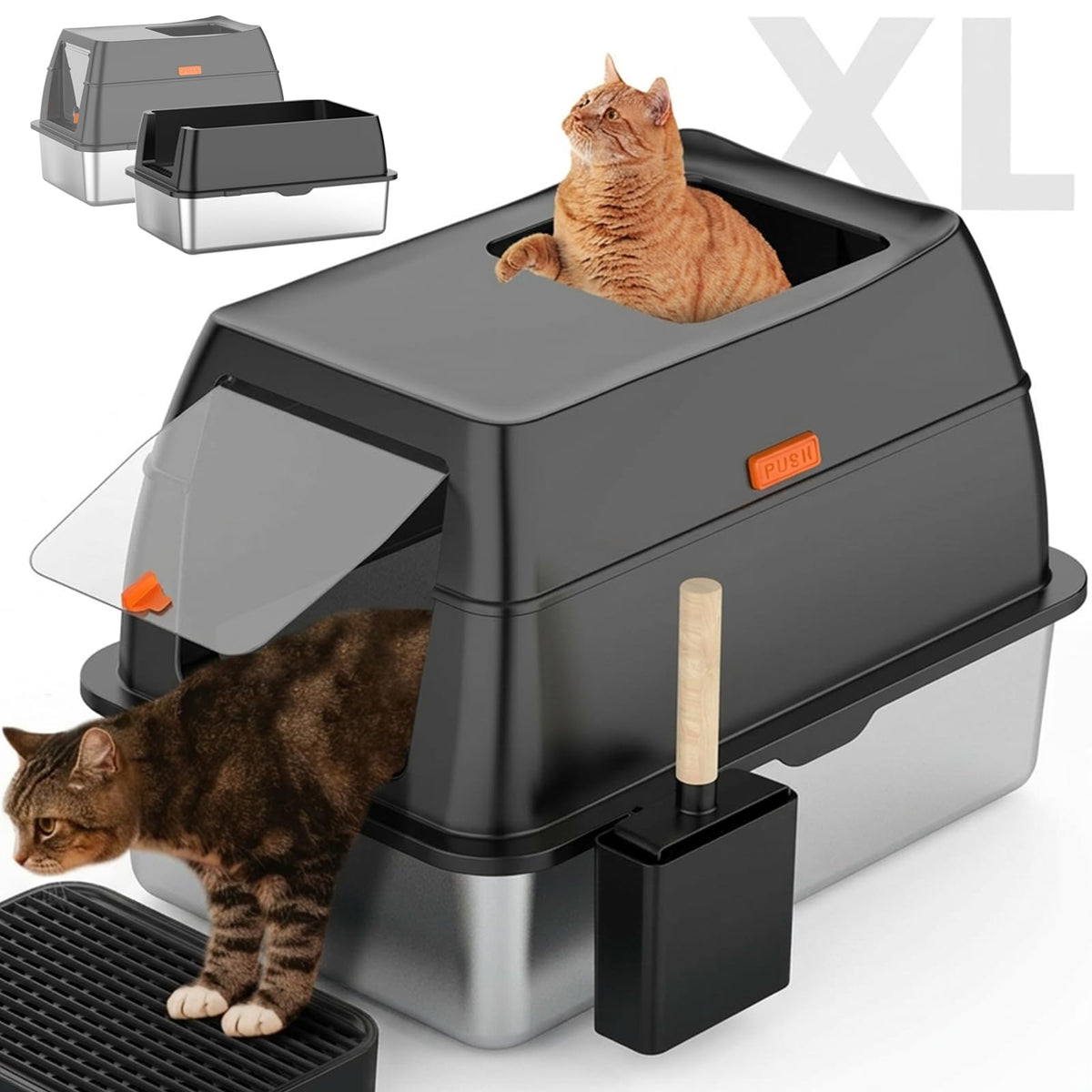 Extra Large Stainless Steel Litter Box with Lid U6956