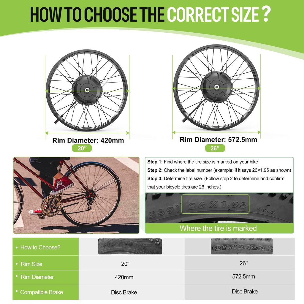 1000W Rear Hub Motor Fat Tire Ebike Conversion Kit X1457