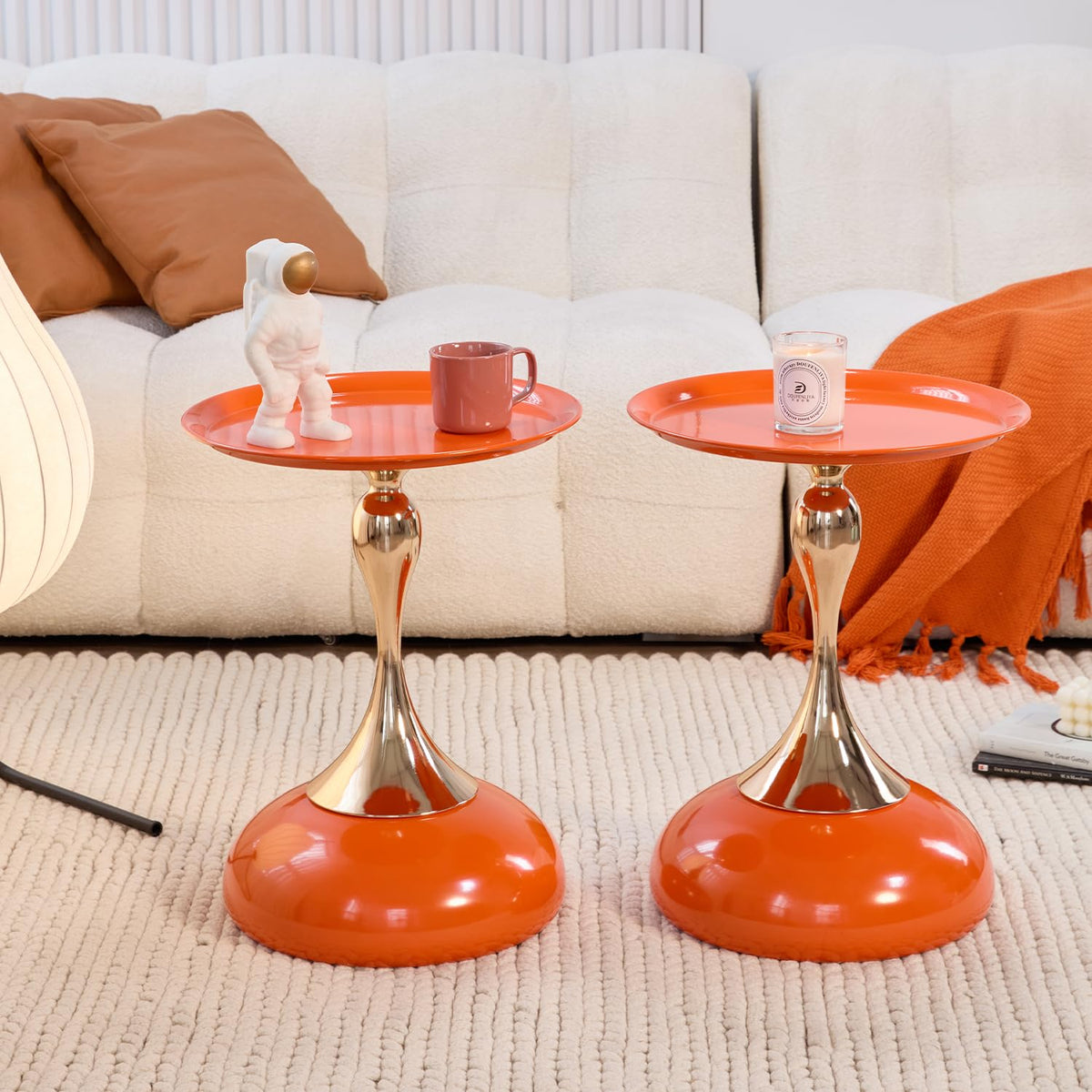 2-Pack Hourglass Side Table Orange Glossy Accent Table M400985