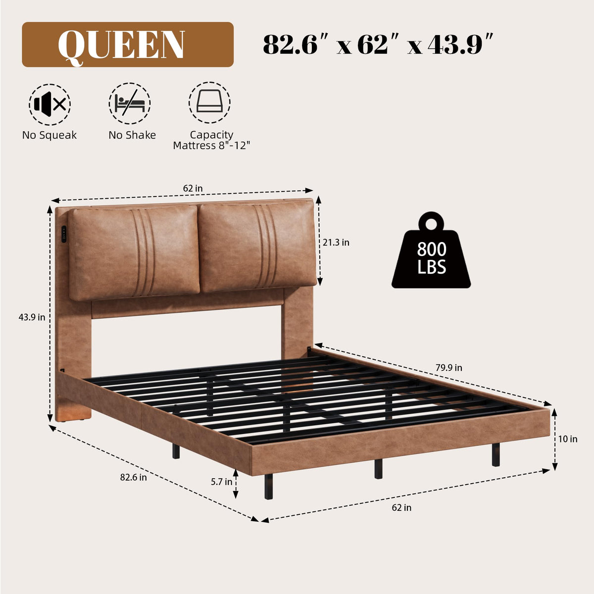 Queen Floating Bed Frame with LED Lights R3823