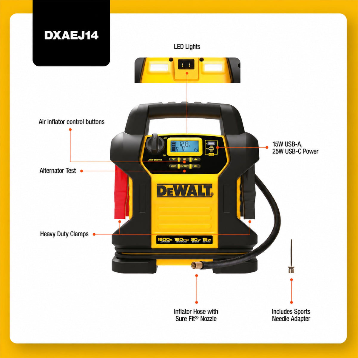 2000 Peak Amp Jump Starter with 120 PSI Air Inflator F85555