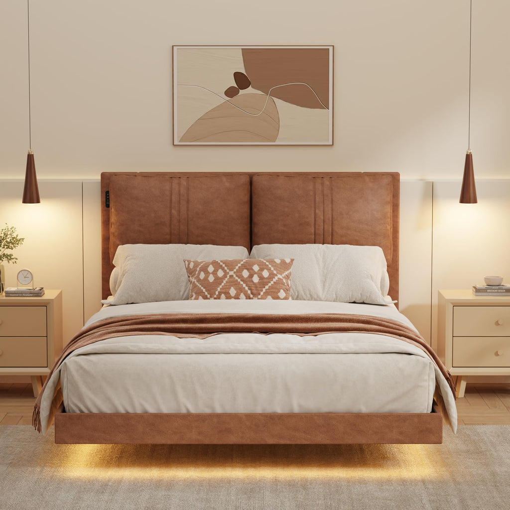 Queen Floating Bed Frame with LED Lights R3823
