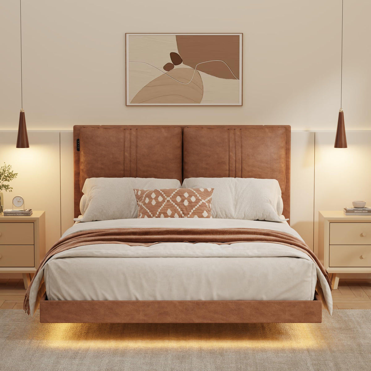 Queen Floating Bed Frame with LED Lights R3823