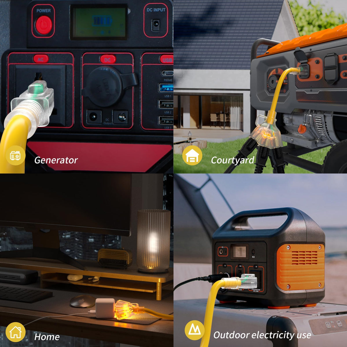 100 FT 10 Gauge Outdoor Extension Cord with Multiple Outlets Yellow E366