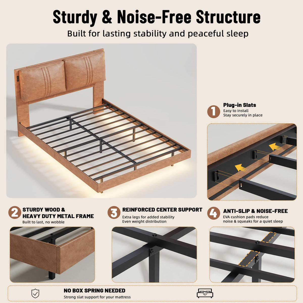 Queen Floating Bed Frame with LED Lights R3823
