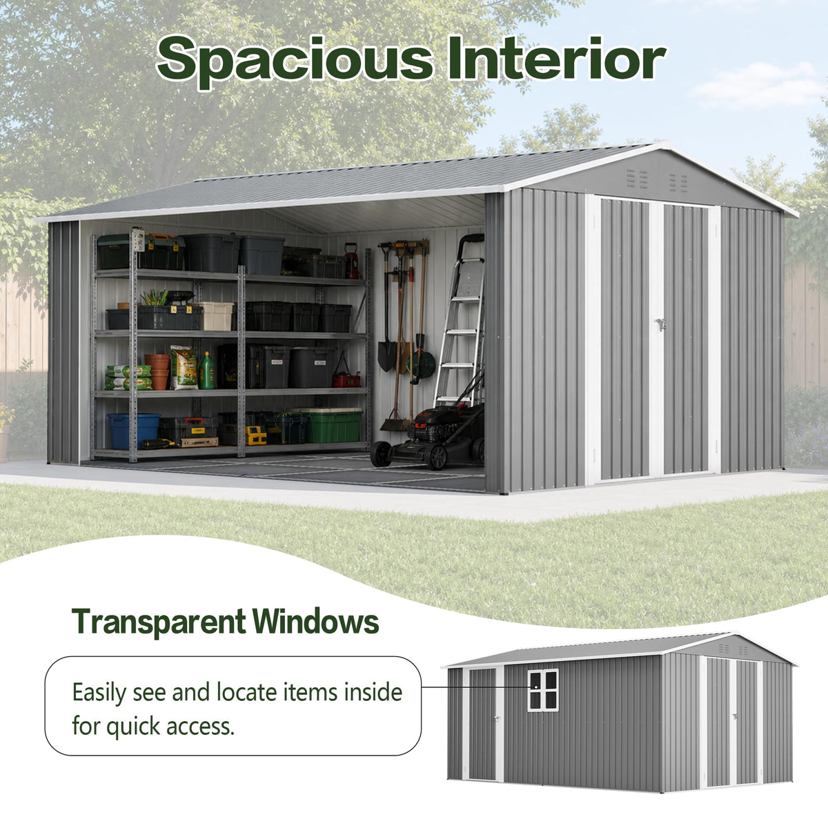 10x14 FT Metal Outdoor Storage Shed with Floor and 2 Windows G143