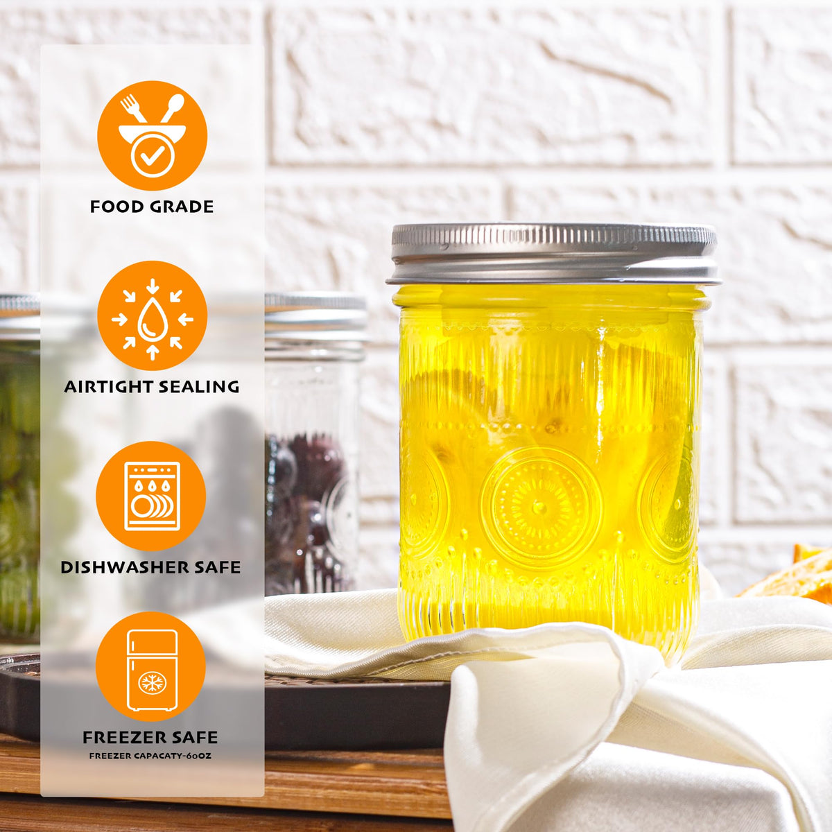 16 oz Regular Mouth Mason Jars with Lids 6 Pack M966