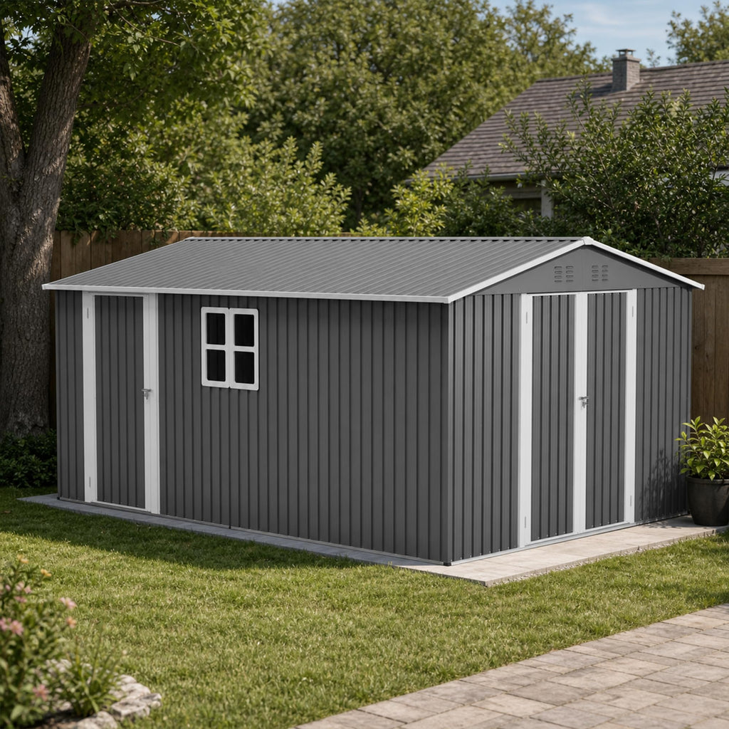 10x14 FT Metal Outdoor Storage Shed with Floor and 2 Windows G143