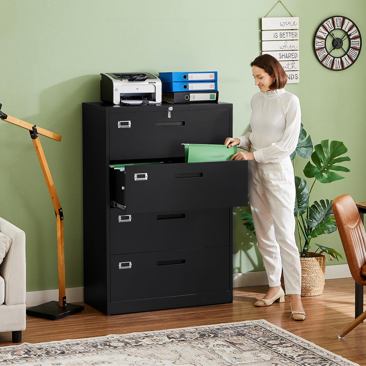 4 Drawer Metal Lateral File Cabinet with Lock W5514