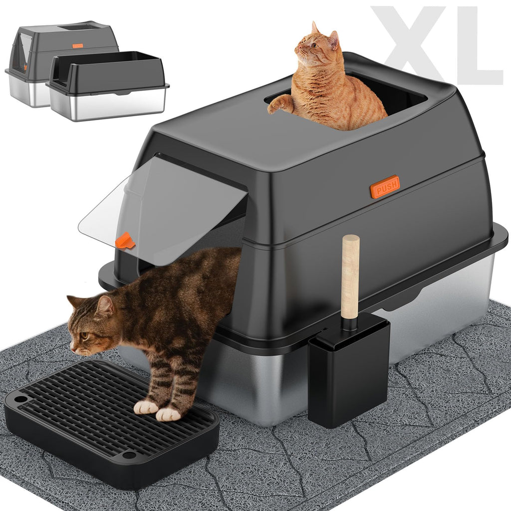 Extra Large Stainless Steel Litter Box with Lid U6956