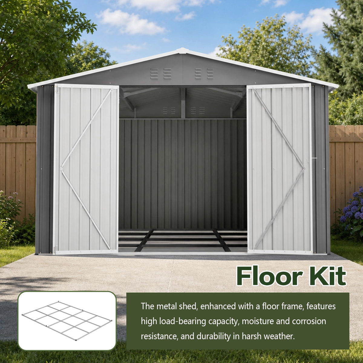 10x14 FT Metal Outdoor Storage Shed with Floor and 2 Windows G143