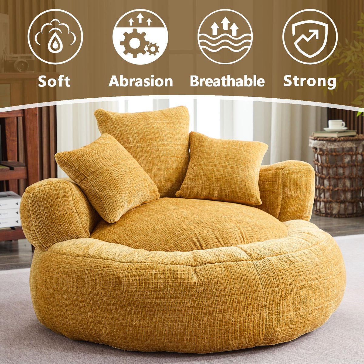 Oversized Chenille Bean Bag Chair with Pillows Y179349