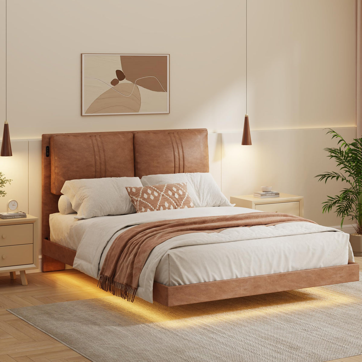Queen Floating Bed Frame with LED Lights R3823