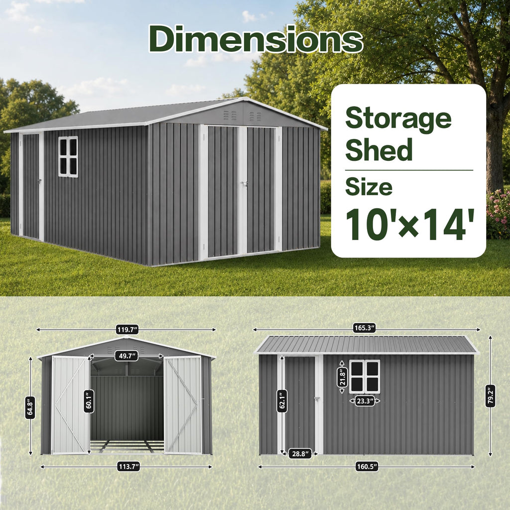 10x14 FT Metal Outdoor Storage Shed with Floor and 2 Windows G143