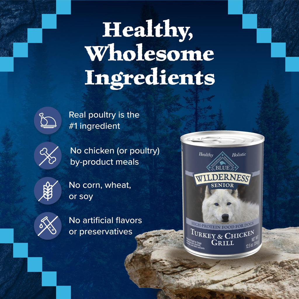 High Protein Wet Food for Senior Dogs, Turkey & Chicken, 12.5-oz Cans, Pack of 24 H1634