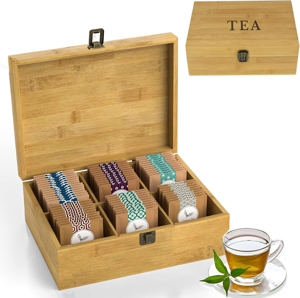 Bamboo Wood Tea Organizer Box 6-Slot S451